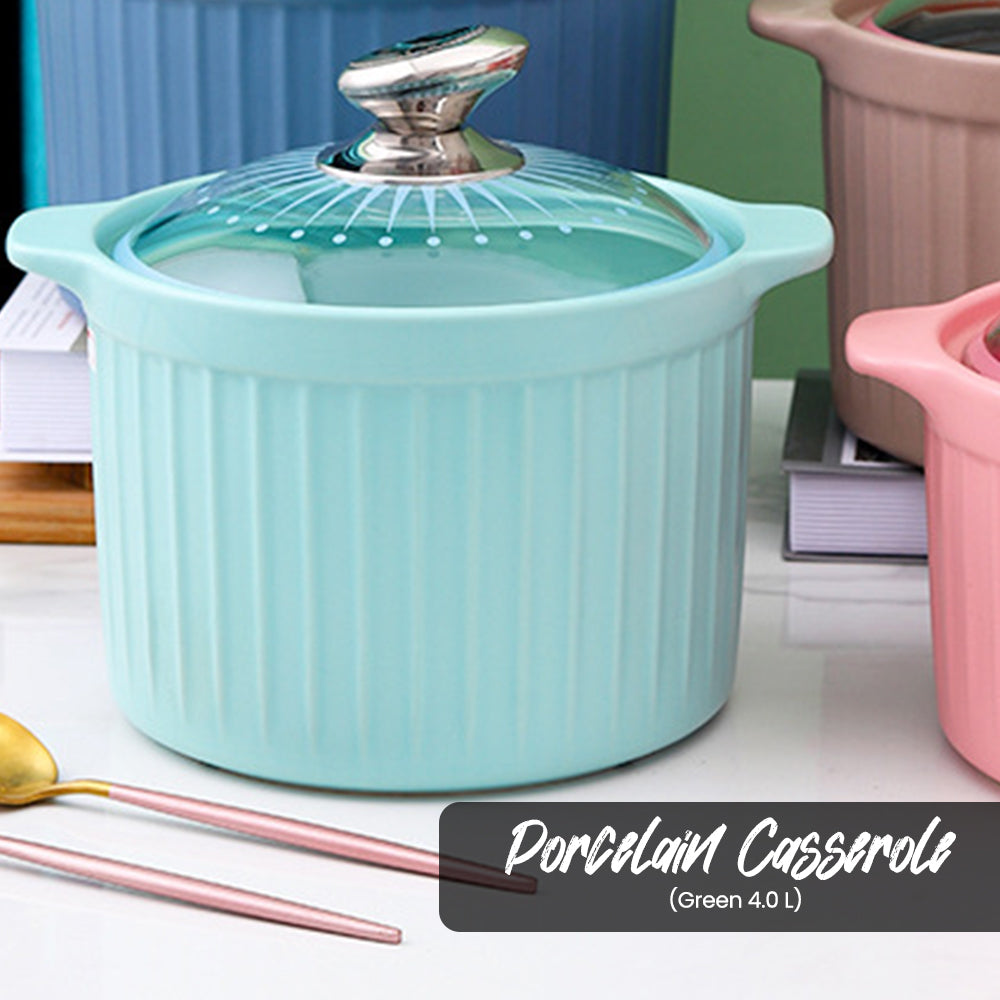 Locaupin Kitchen Porcelain Cooking Pot Serving Soup Bowl Food Heating Casserole Dinnerware Dish Pan with Lid and Handle