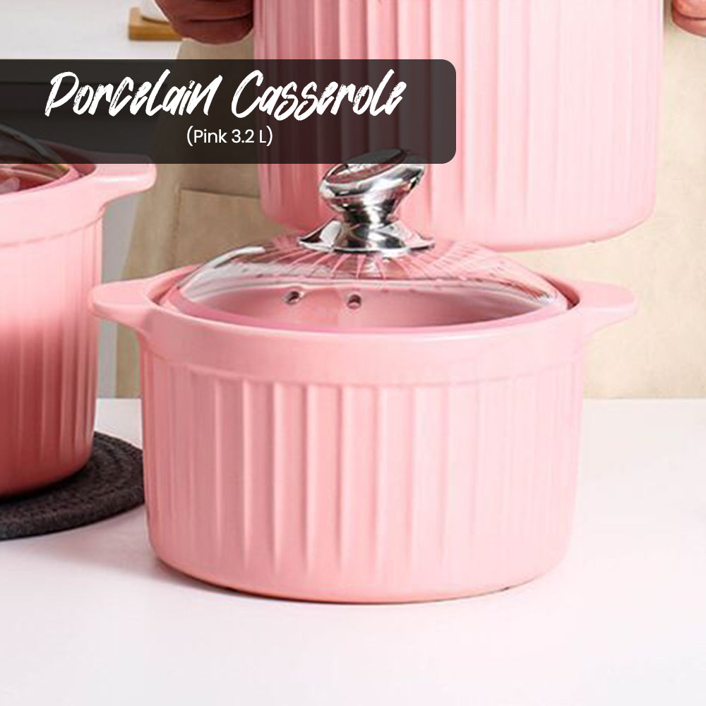 Locaupin Kitchen Porcelain Cooking Pot Serving Soup Bowl Food Heating Casserole Dinnerware Dish Pan with Lid and Handle