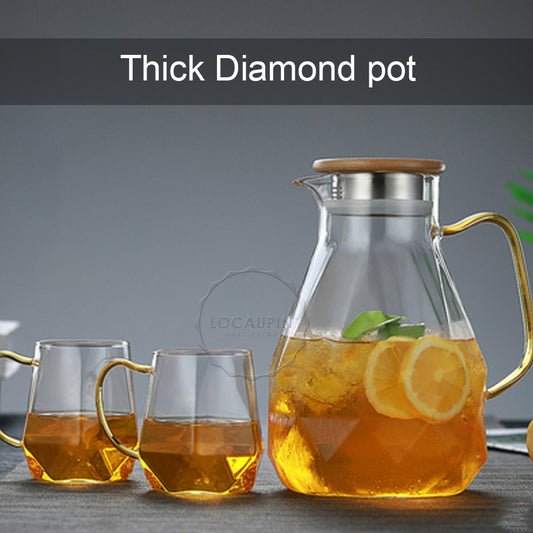 Locaupin Brosilicate Glass Diamond Design Heat-Resistant Pitcher Cup Mug Bamboo Lid Hot and Cold Beverages For Juice Water Iced Tea