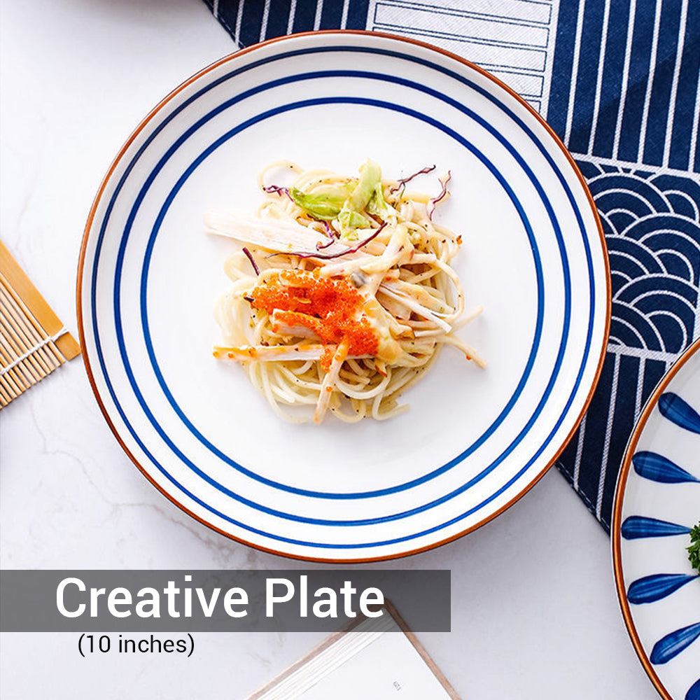 Locaupin Porcelain Dinnerware Japanese Style Round Serving Dinner Plate, Tableware Dessert for Steak Pizza Pasta Salad