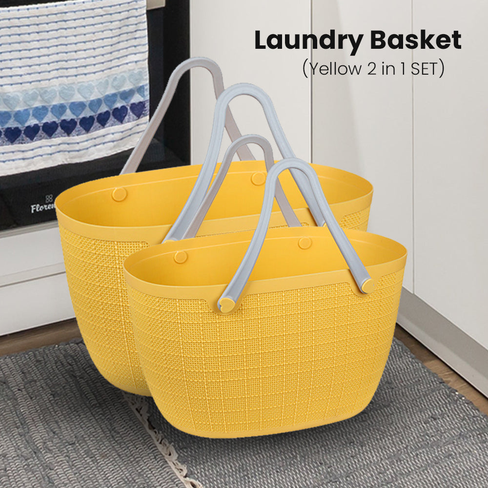Locaupin Storage Basket Bag with Handle Japanese Style Toys Clothes Hamper Laundry Organizer Bin Multifunctional Indoor Outdoor Travel Use