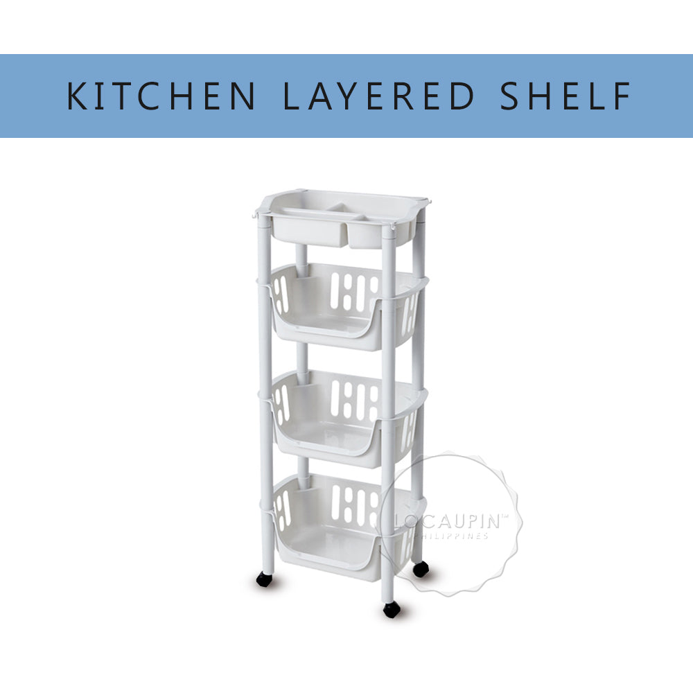 Locaupin Kitchen Rolling Utility Cart Trolley Multifunctional Fruits Vegetable Basket Shelf Organizer Easy Assembly for Bathroom, Kitchen, Office