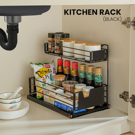 Locaupin Kitchen Rack Storage Cabinet Replacement Pull-out and Pull-in Drawer Organizer Seasoning Rack Save Space