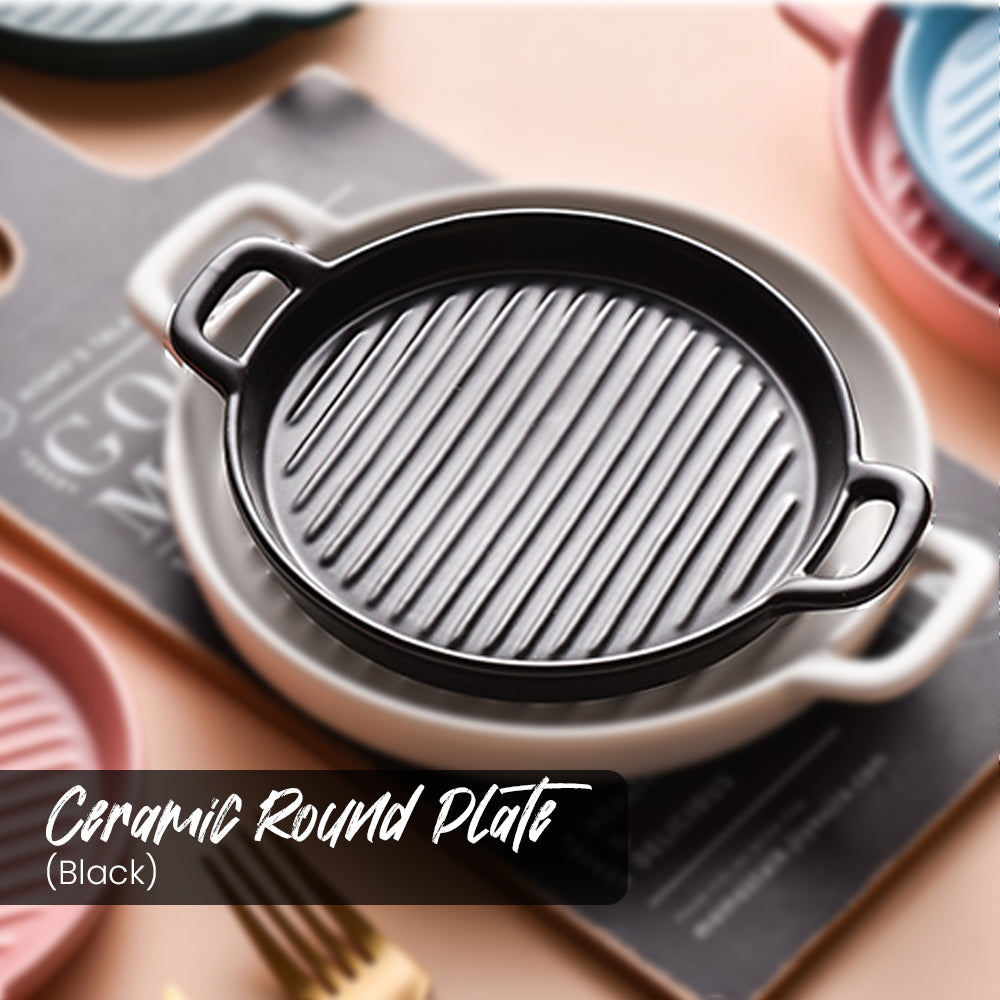 Locaupin Porcelain Round Baking Pan Plate Bakeware Dish For Dinner Dessert Pie Microwavable Oven Safe Serving Tray with Two Handle