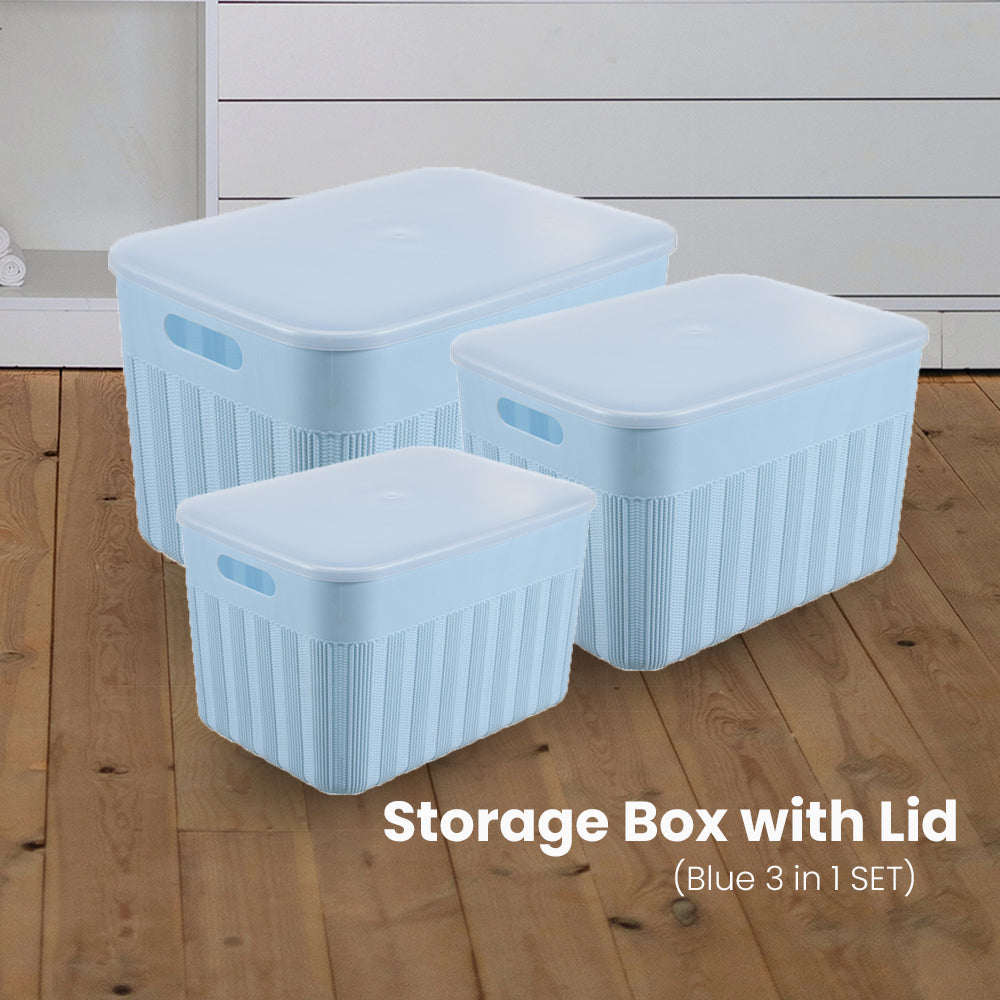 Locaupin 3in1 Decorative Japanese Style Minimalist Textured Wardrobe Storage Box with Cover Multifunctional Underwear Clothes Toys Books Organizer for Cabinet Bedroom