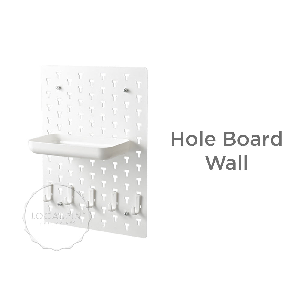 Locaupin Storage Wall Decor Hanging Hole Board Holder Hook Plastic Display Organizer Pegboard Waterproof Shelf for Kitchen Living Room and Bathroom