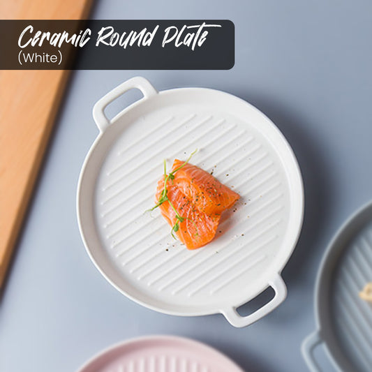 Locaupin Porcelain Round Baking Pan Plate Bakeware Dish For Dinner Dessert Pie Microwavable Oven Safe Serving Tray with Two Handle