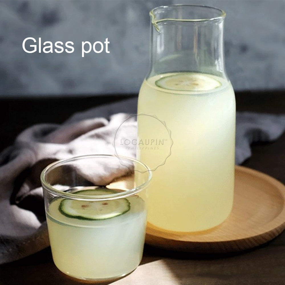 Locaupin Drinking Glass Juice Pitcher Cup Lid Jar Hot Cold Beverage Heat-Resistant Small Jug For Milk Water Iced Tea Set