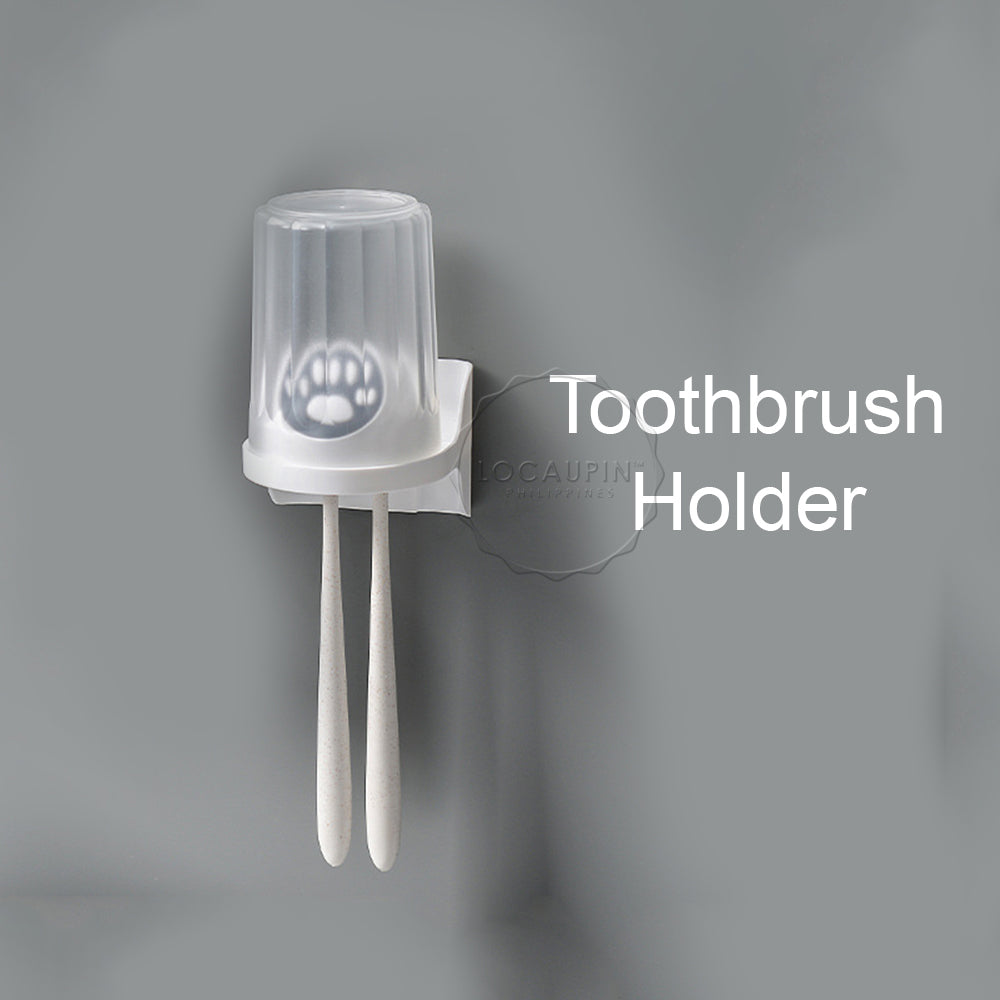 Locaupin Bathroom Accessories Wall-Mounted Toothbrush Holder Cup Rack Countertop Storage Organizer