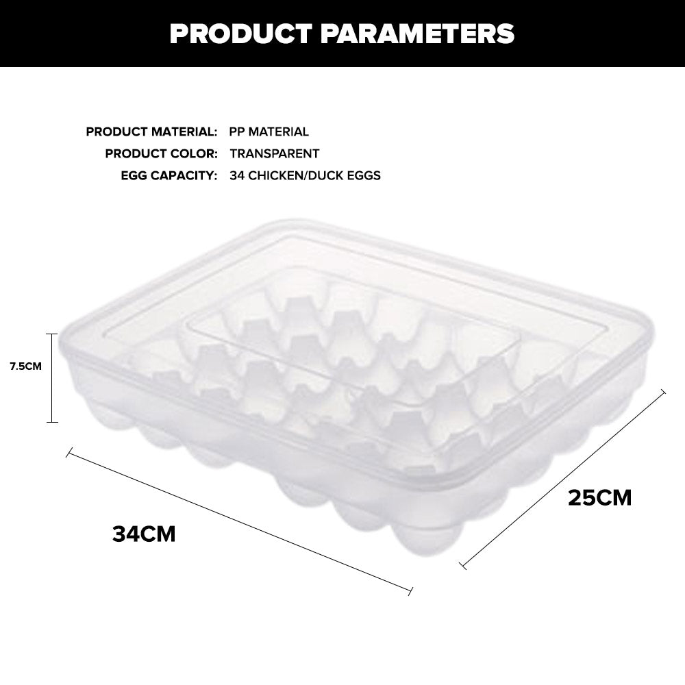 Locaupin 34 Grid Plastic Space Saver Refrigerator Food Organizer Box Clear Egg Storage Shelf Tray Container with Lid