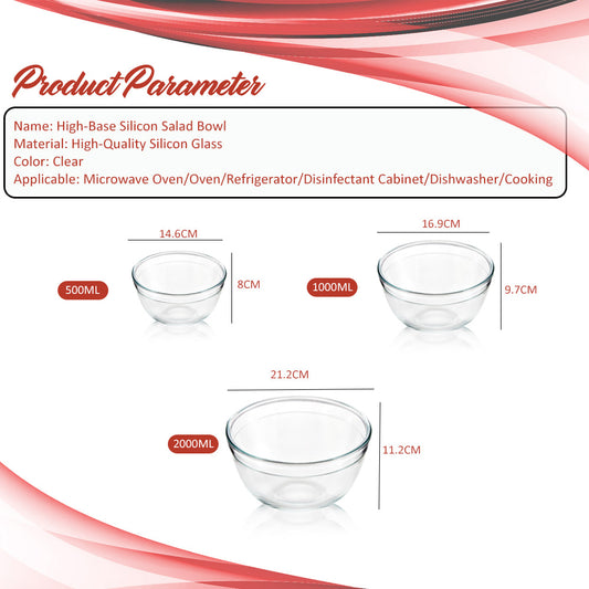 Locaupin Borosilicate Glass All Purpose Round Salad Bowl Food Container Mixing Fruit Prepping Serving Dessert Snack