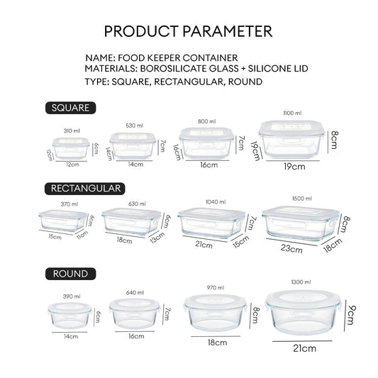 Locaupin Borosilicate Glass Food Container Fresh Keeper Meal Prep Bowl Airtight Locking Lid Lunch Box Left Over Storage