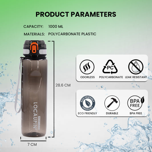 Locaupin Transparent Sports Water Bottle One Click Open Lock Lid Leak Proof Non-Toxic Tumbler For Gym Yoga Fitness Camping