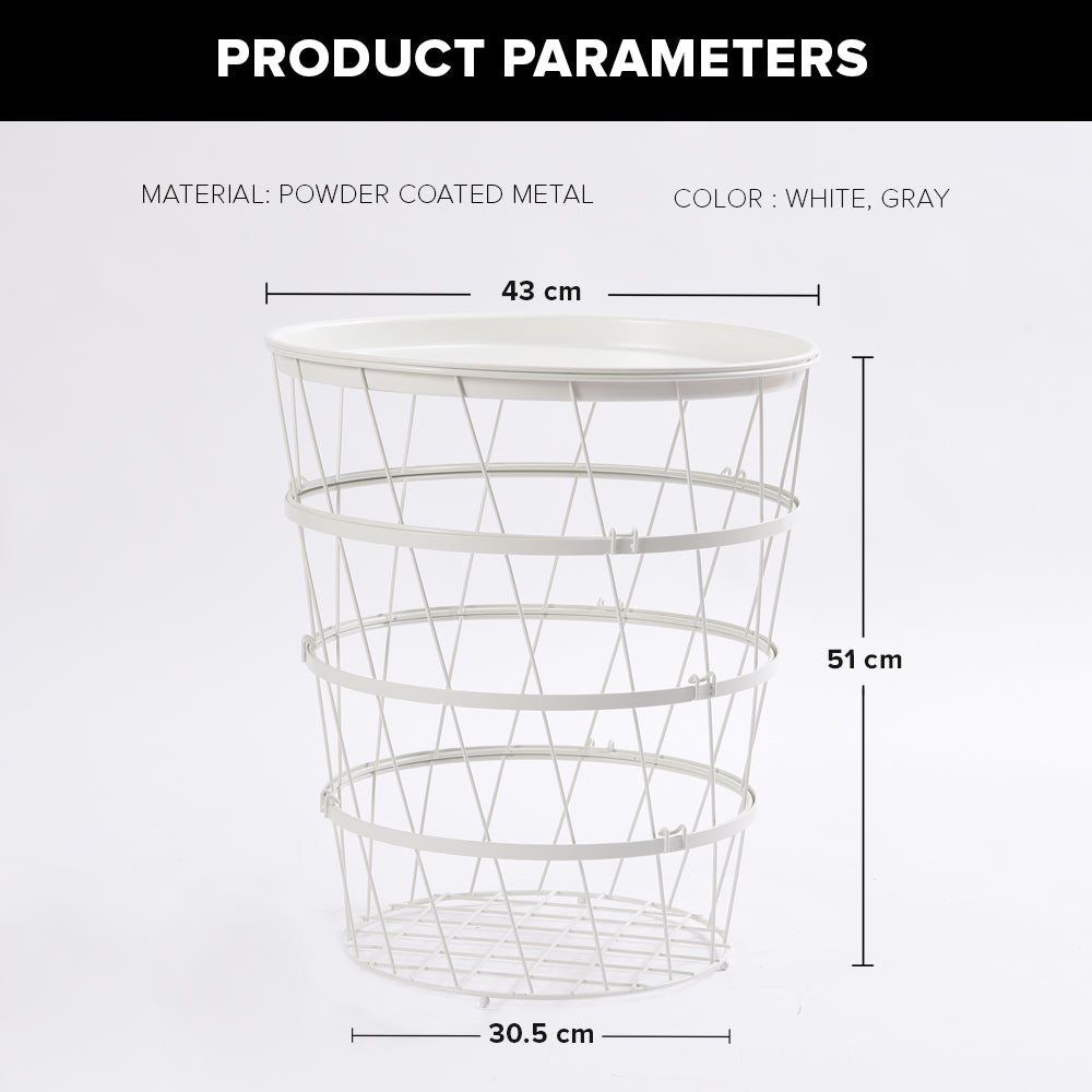 Locaupin Easy Assemble Modern Snack Coffee Side Table Wire Metal Multifunctional Storage Basket Shelf Lifting Top Plate Lid