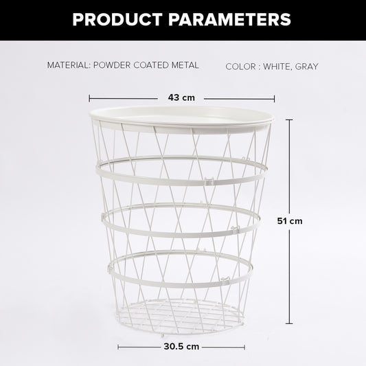 Locaupin Easy Assemble Modern Snack Coffee Side Table Wire Metal Multifunctional Storage Basket Shelf Lifting Top Plate Lid