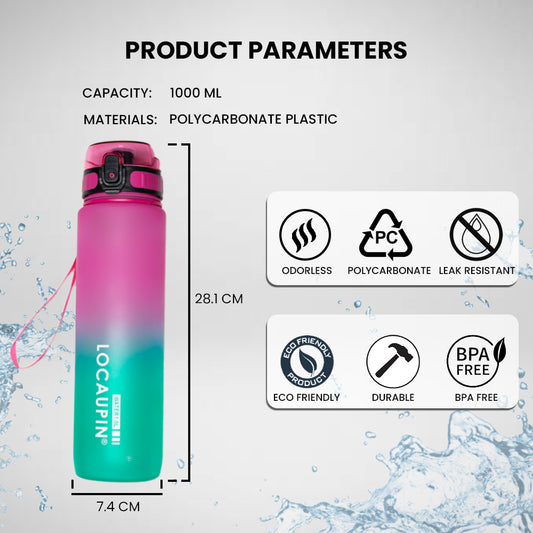 Locaupin Gradient Frosted Fitness Sports Water Bottle Snap Design Lid For Student to Outdoor Running Cycling Gym Workout Office School