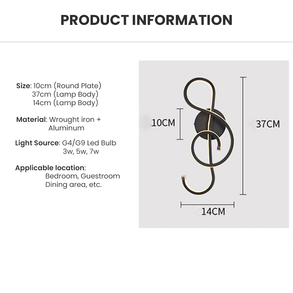 Locaupin Simple and Creative Led Musical Note Mounted Wall Lamp Sconce Indoor Lighting Living Room Decor Bedside