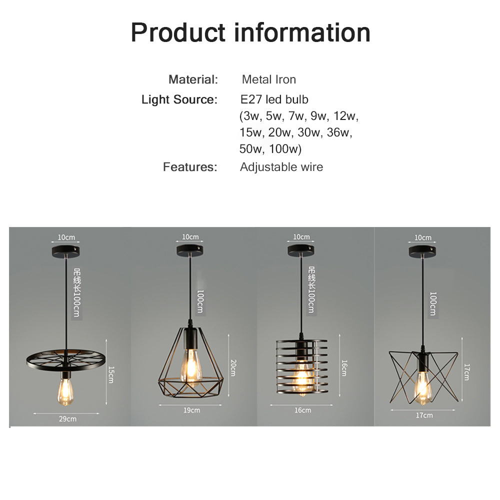 Locaupin Modern Loft Hanging Cage Lamp Pendant Light Bar Counter Retro Ceiling Iron Led Home Living Room Decoration Cafe Restaurant