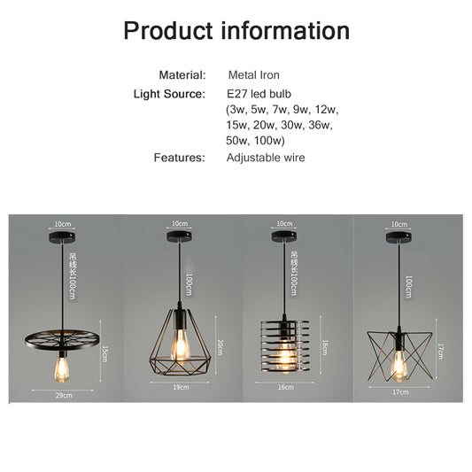 Locaupin Modern Loft Hanging Cage Lamp Pendant Light Bar Counter Retro Ceiling Iron Led Home Living Room Decoration Cafe Restaurant