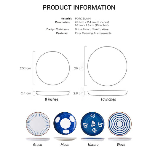 Locaupin Porcelain Dinnerware Japanese Style Round Serving Dinner Plate, Tableware Dessert for Steak Pizza Pasta Salad