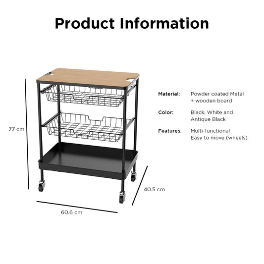 4-Tier Wooden Table Top Rolling Kitchen Serving Utility Cart