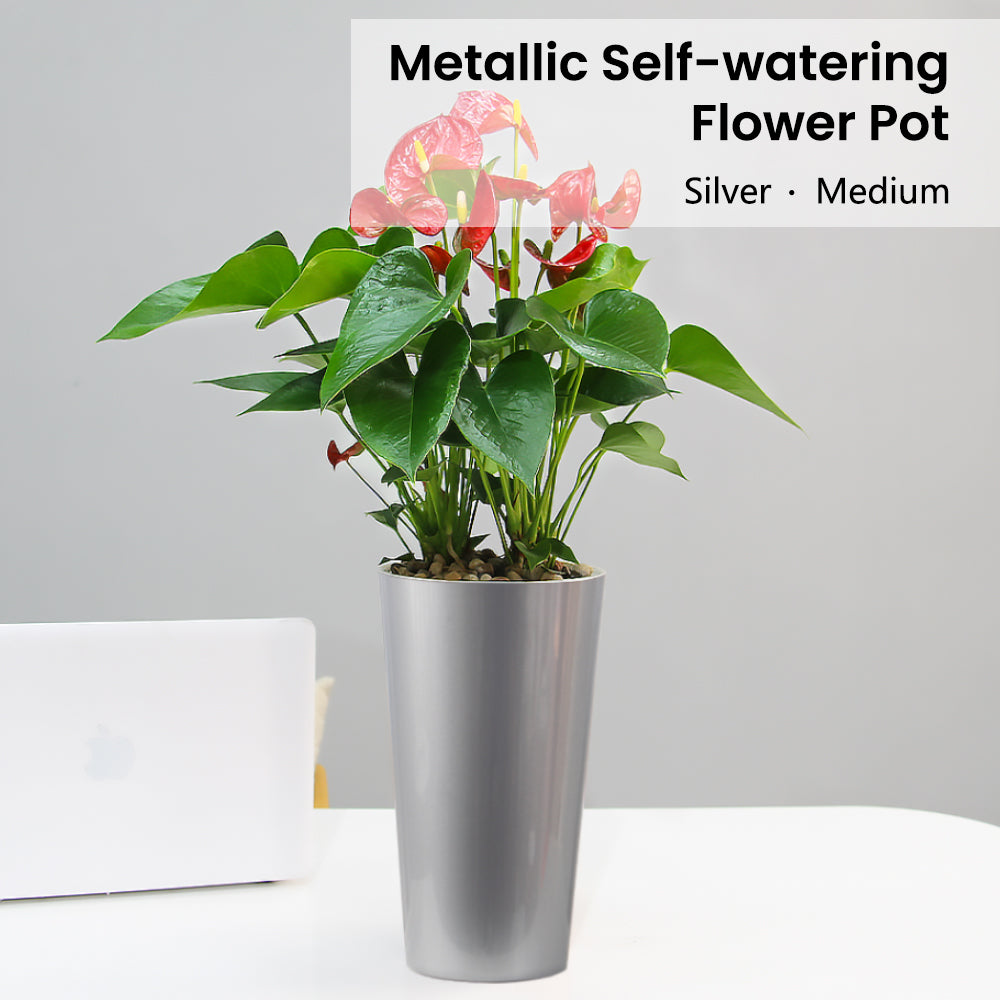 Locaupin Modern Flower Pot Metallic Shade Plastic Self Watering Planter with Inner Basket Indoor Outdoor Gardening Decoration