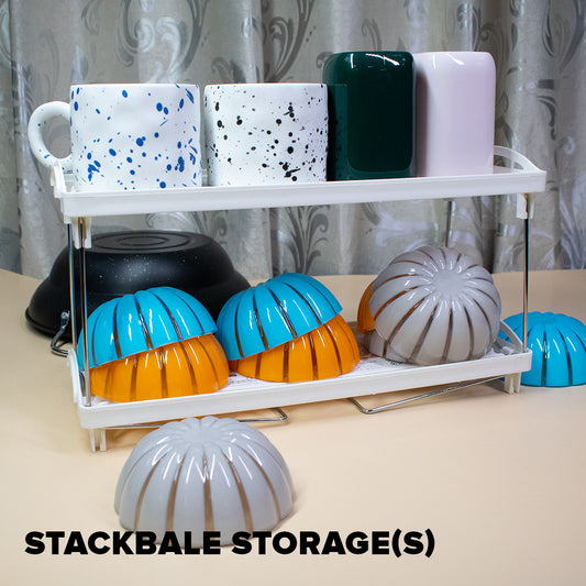 Locaupin Multifunctional Foldable Kitchen Shelf Dinnerware Storage Stackable Organizer Space Saving Rack