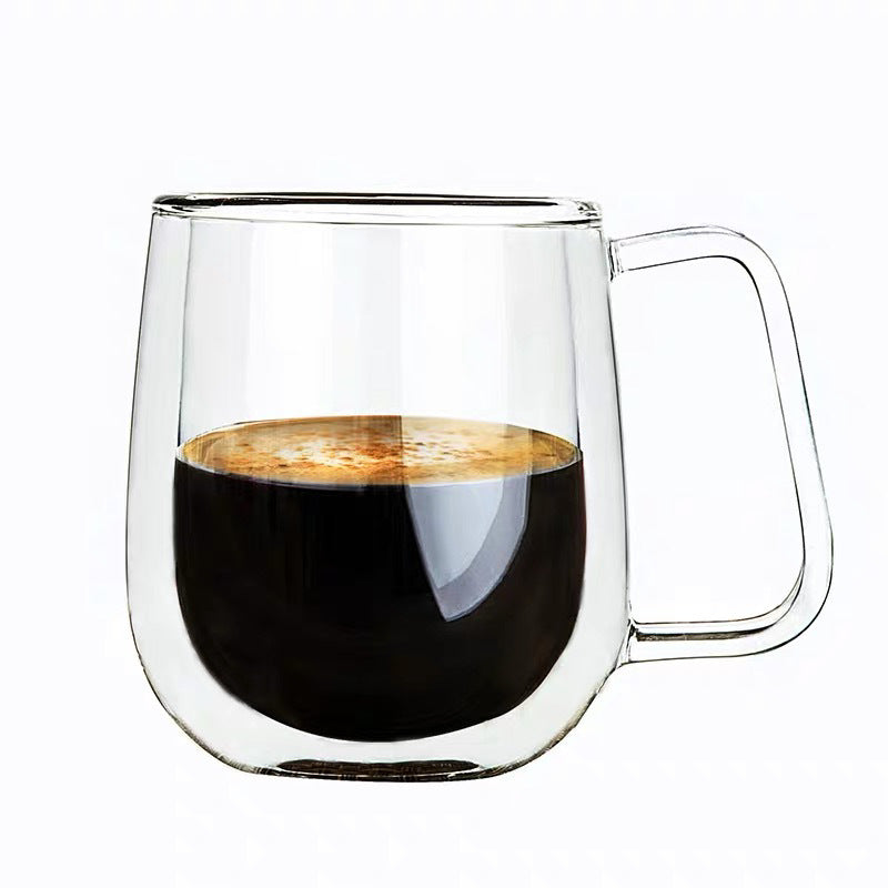 Locaupin Double Wall Insulated Coffee Mug with Handle Heat and Cold Resistant Drinking Glass Cup For Tea Juice Milk Beverage
