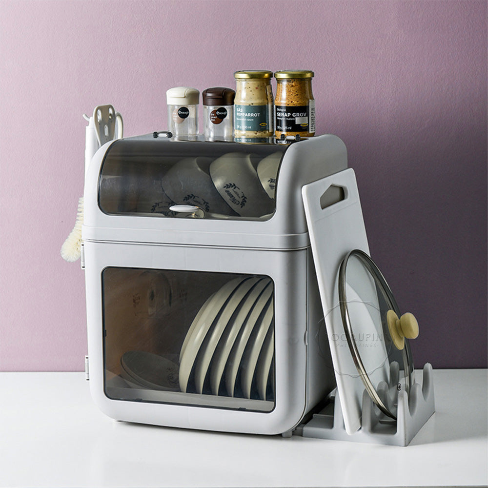 Plate Organizer with Lid and Chopping Board Holder