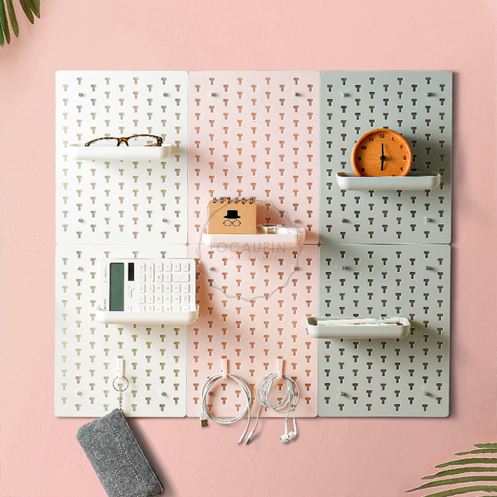 Locaupin Storage Wall Decor Hanging Hole Board Holder Hook Plastic Display Organizer Pegboard Waterproof Shelf for Kitchen Living Room and Bathroom