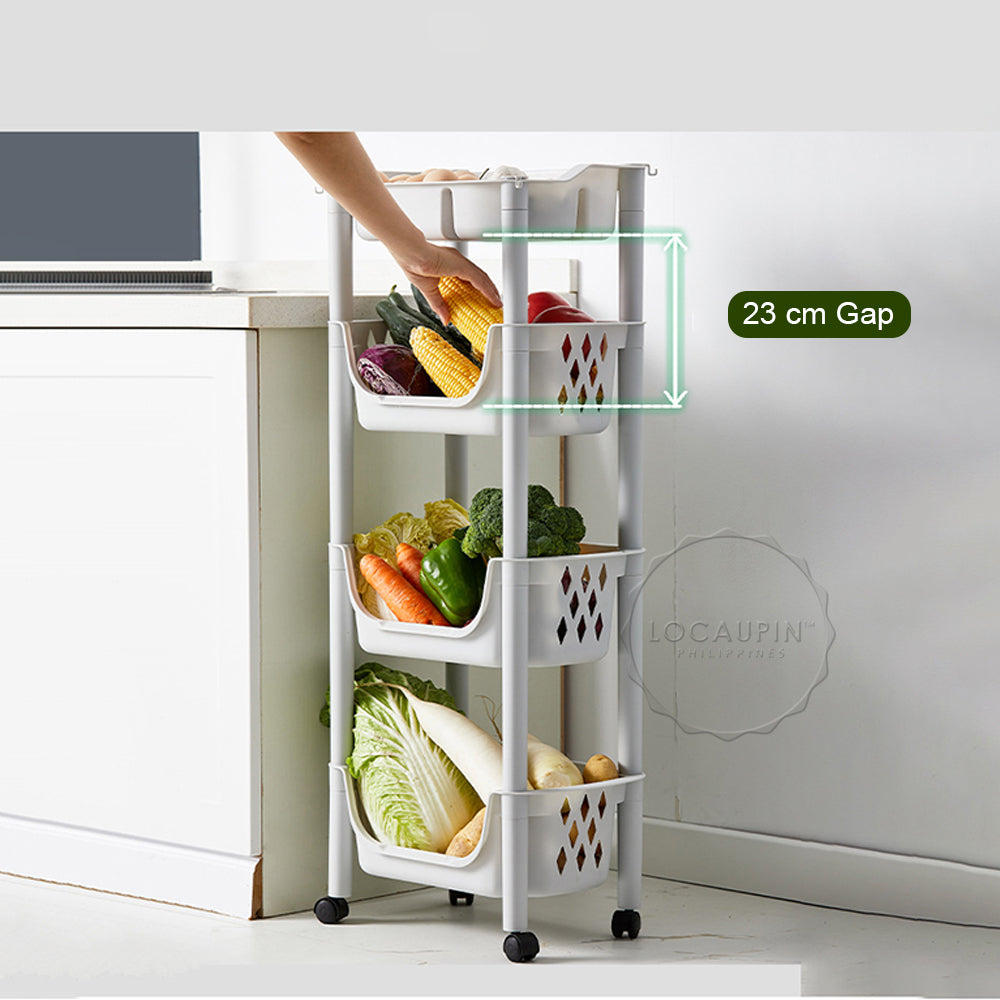 Locaupin Kitchen Rolling Utility Cart Trolley Multifunctional Fruits Vegetable Basket Shelf Organizer Easy Assembly for Bathroom, Kitchen, Office