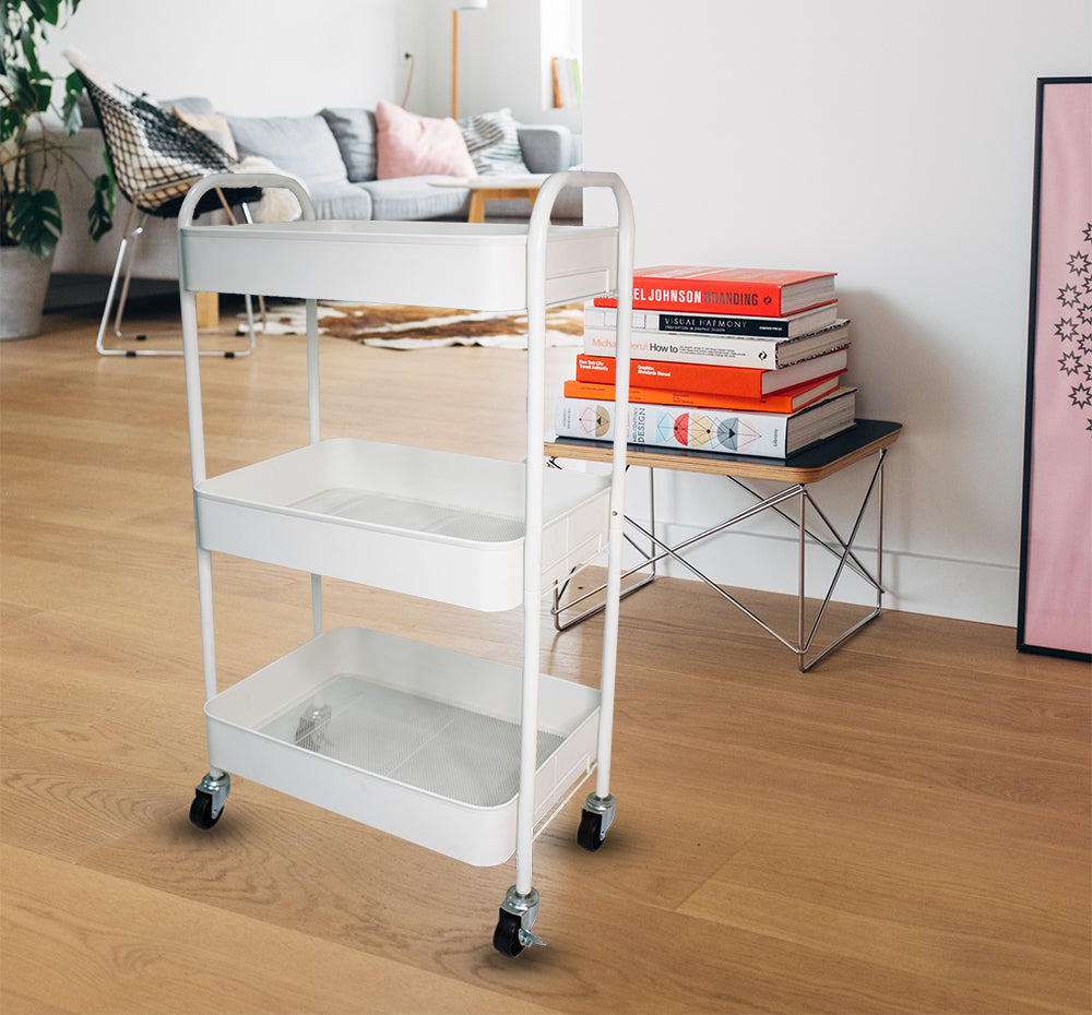 Easy Assemble No Screw 3-Tier Full Metal Trolley Kitchen Utility Cart
