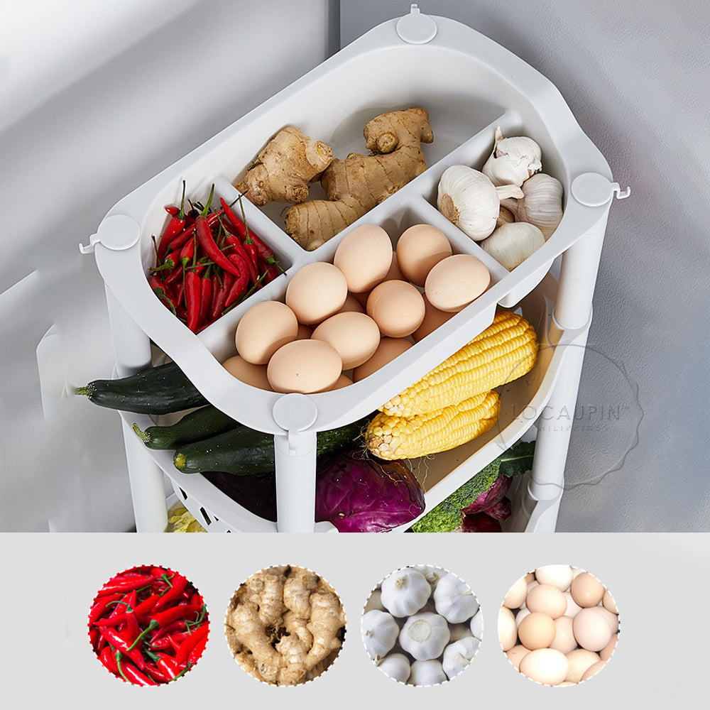 Locaupin Kitchen Rolling Utility Cart Trolley Multifunctional Fruits Vegetable Basket Shelf Organizer Easy Assembly for Bathroom, Kitchen, Office