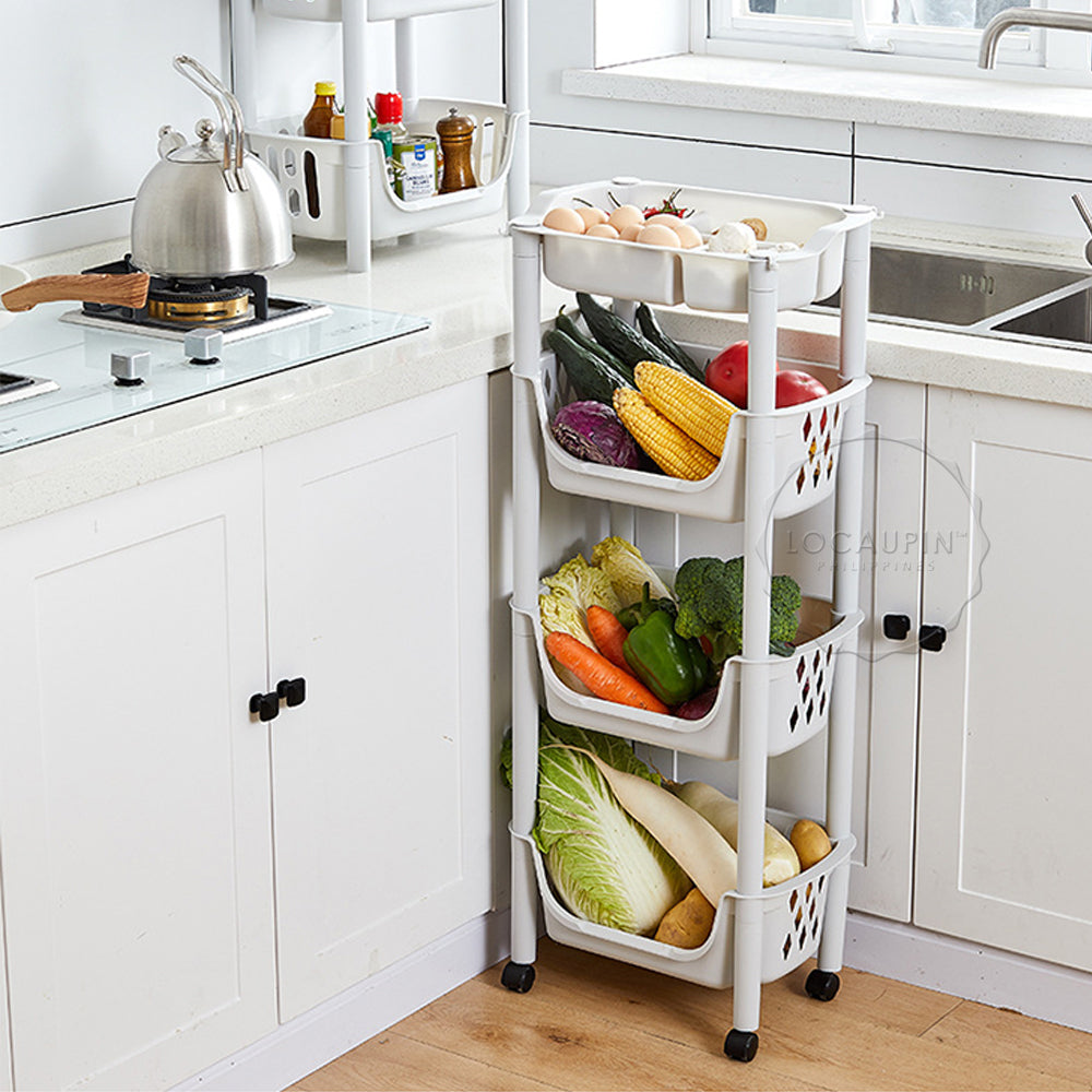 Locaupin Kitchen Rolling Utility Cart Trolley Multifunctional Fruits Vegetable Basket Shelf Organizer Easy Assembly for Bathroom, Kitchen, Office