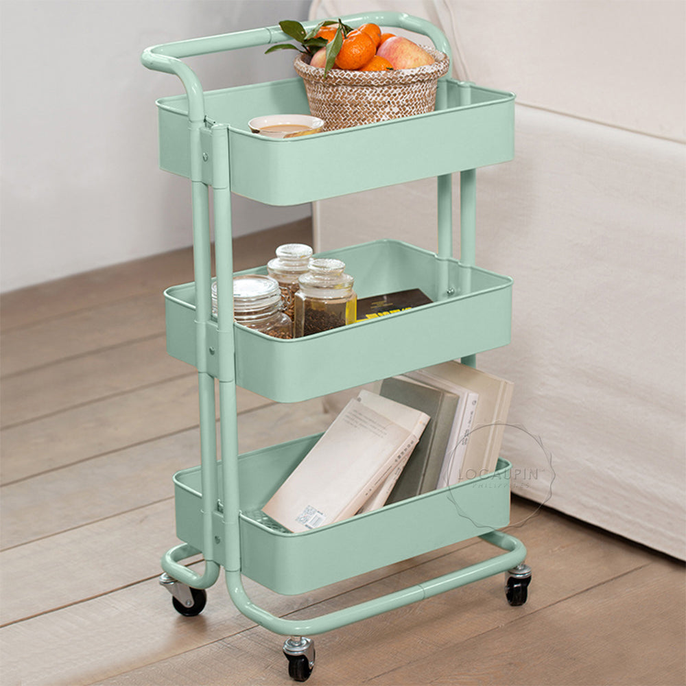 3-Tier All Metal Kitchen Utility Classic Trolley Cart Shelf Rack Organizer with Wheels and Handle