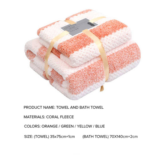 Locaupin Set of 2 Bath and Face Towel Shower Accessories Gift Quick Drying High Absorbent Body Wash Cloth