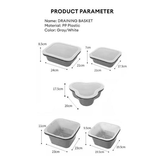 Locaupin 2in1 Food Container Kitchen Strainer Colander Bowl Washing Pasta Draining Fruit Vegetable Storage Basket