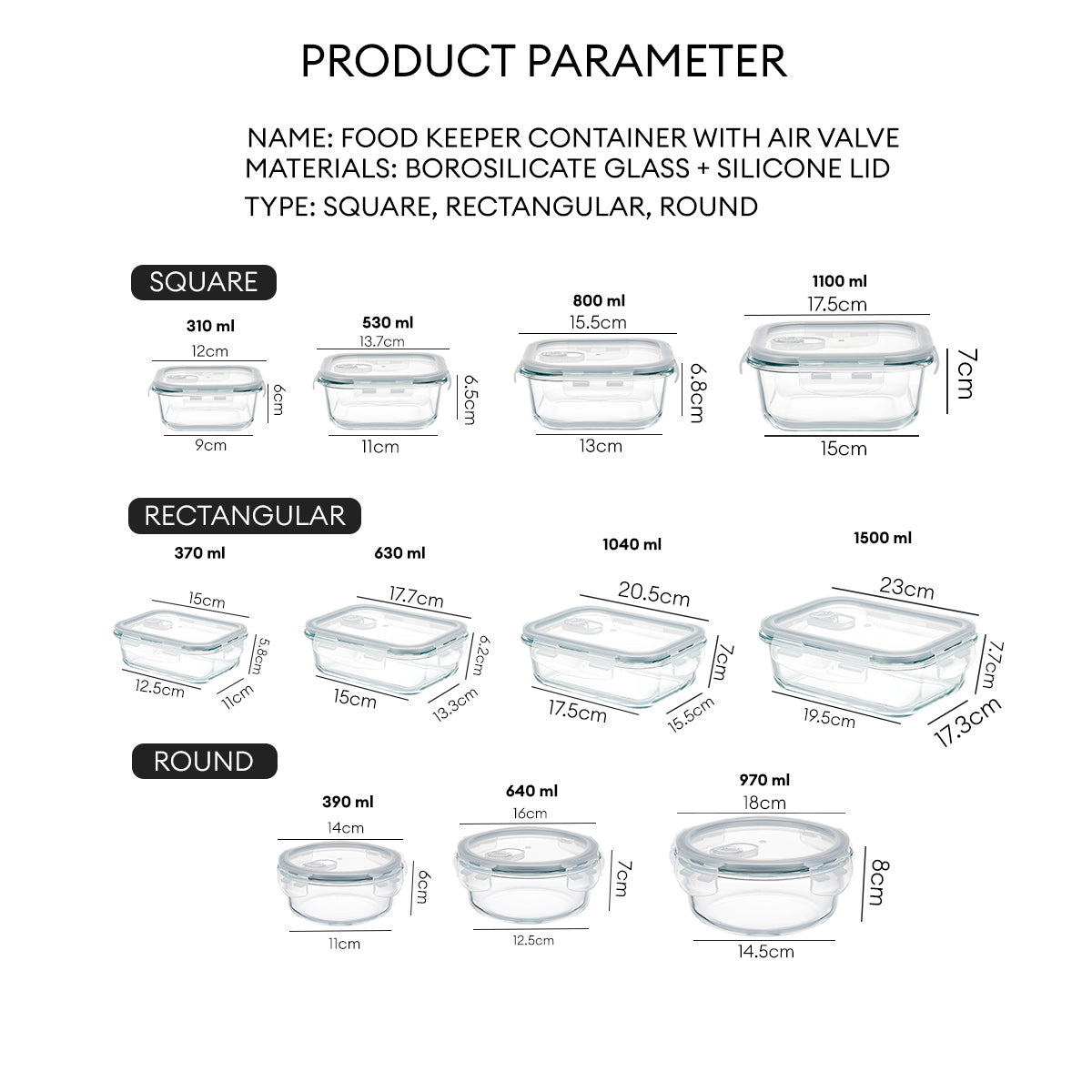 Locaupin Borosilicate Glass Lunch Box Meal Prep Container Leftover Food Storage Steam Release Valve Air Vent Locking Lid Kitchen Organizer