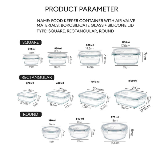 Locaupin Borosilicate Glass Lunch Box Meal Prep Container Leftover Food Storage Steam Release Valve Air Vent Locking Lid Kitchen Organizer
