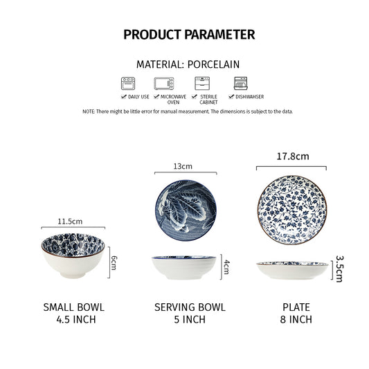 Locaupin Japanese Porcelain Printed Dinner Plate Dessert Appetizer Pasta Salad Bowl Serving Dish in Restaurant Family Party