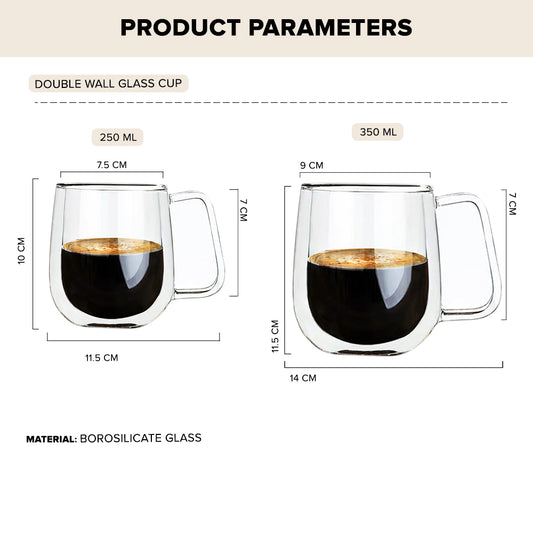 Locaupin Double Wall Insulated Coffee Mug with Handle Heat and Cold Resistant Drinking Glass Cup For Tea Juice Milk Beverage