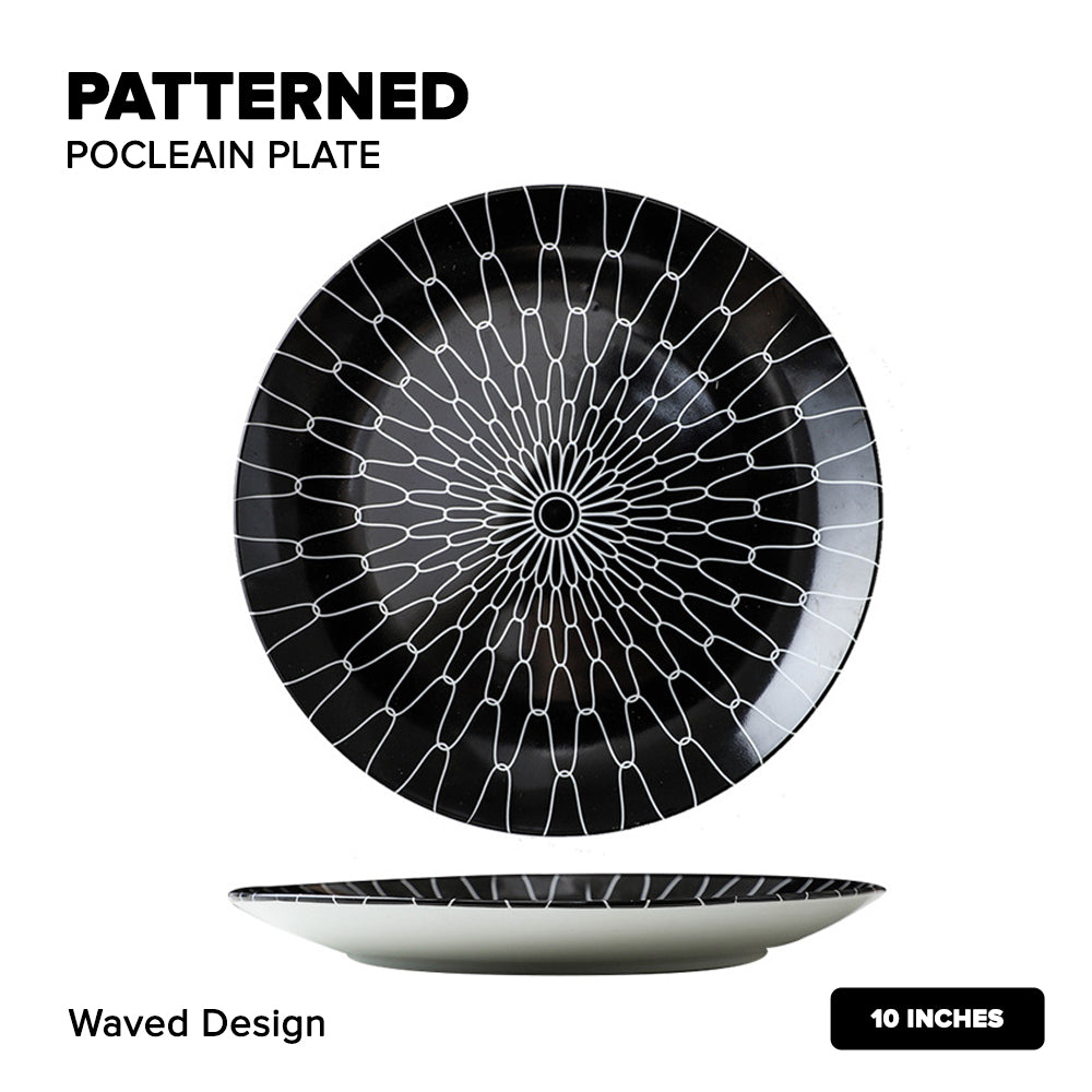 Locaupin Porcelain Dessert Dinner Plate Black and White Stripe Pattern Dinnerware For Salad Steak Pasta Serving Dish Microwave Safe