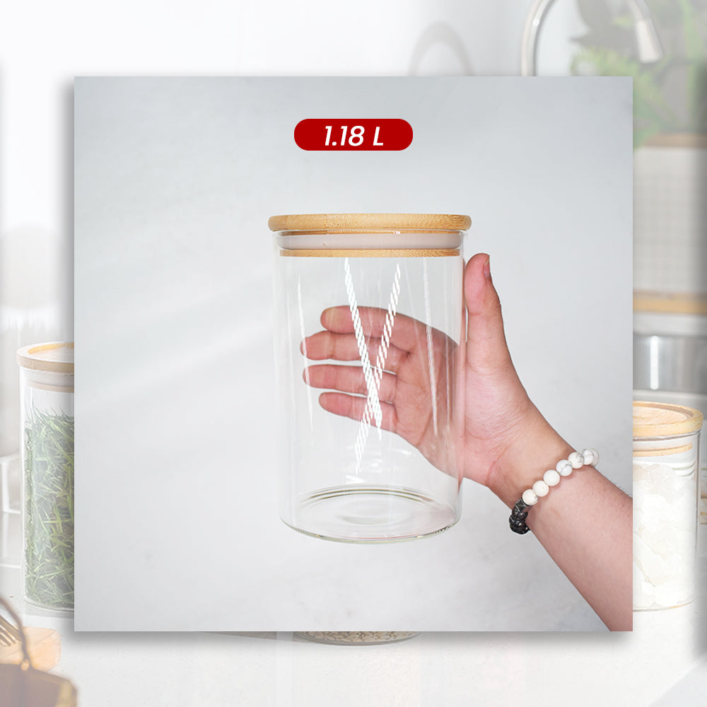 Locaupin Bamboo Lid Candy Jar Glass Canister Party Food Storage Transparent Container Cookies Cereal
