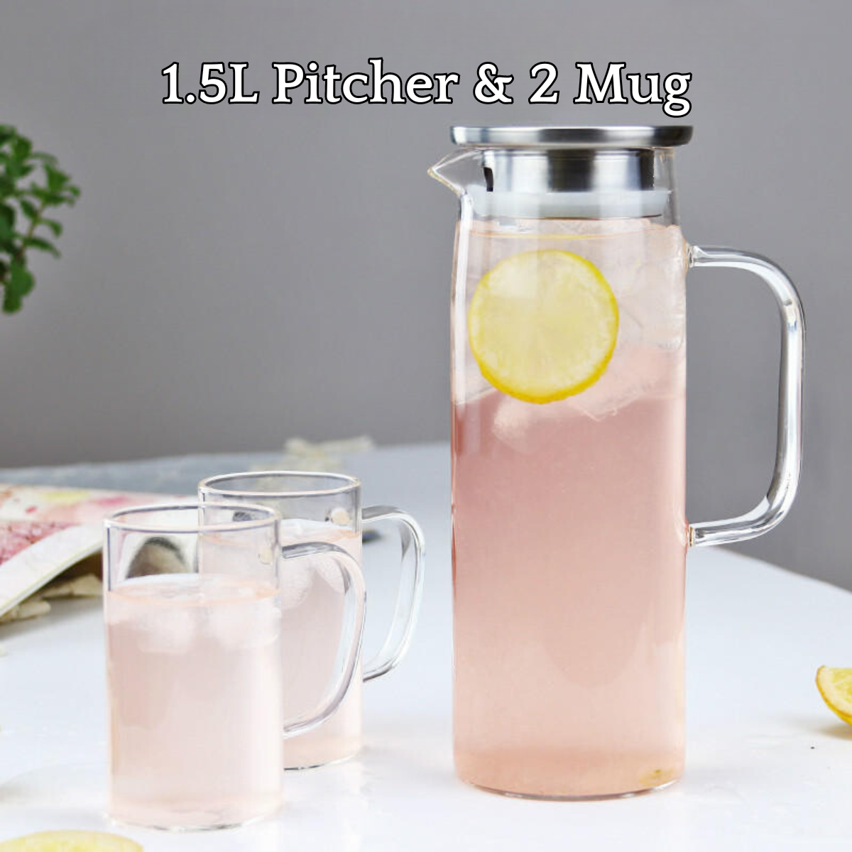 Locaupin Borosilicate Glass Water Pitcher with Stainless Steel Lid Hot and Cold Drinks Juice Coffee Beverage Large Capacity Jug