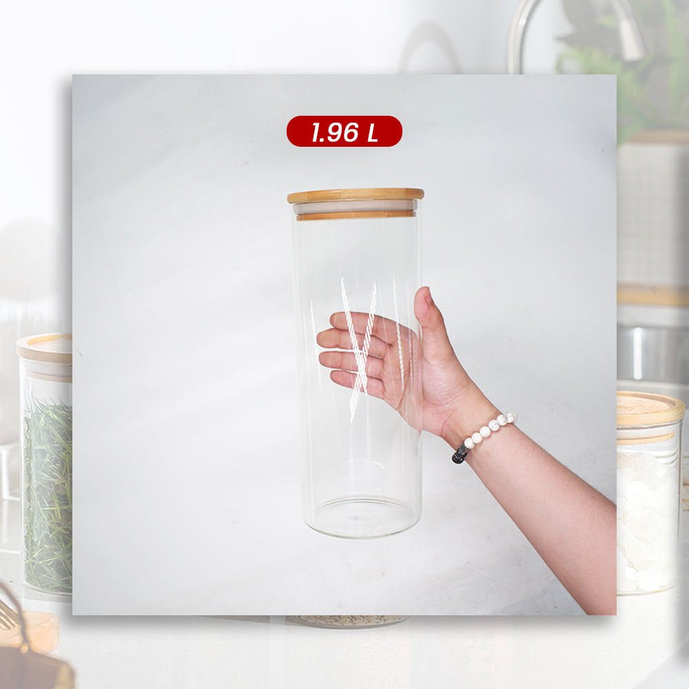 Locaupin Bamboo Lid Candy Jar Glass Canister Party Food Storage Transparent Container Cookies Cereal