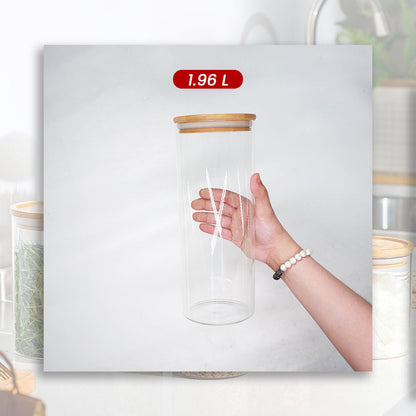 Locaupin Bamboo Lid Candy Jar Glass Canister Party Food Storage Transparent Container Cookies Cereal