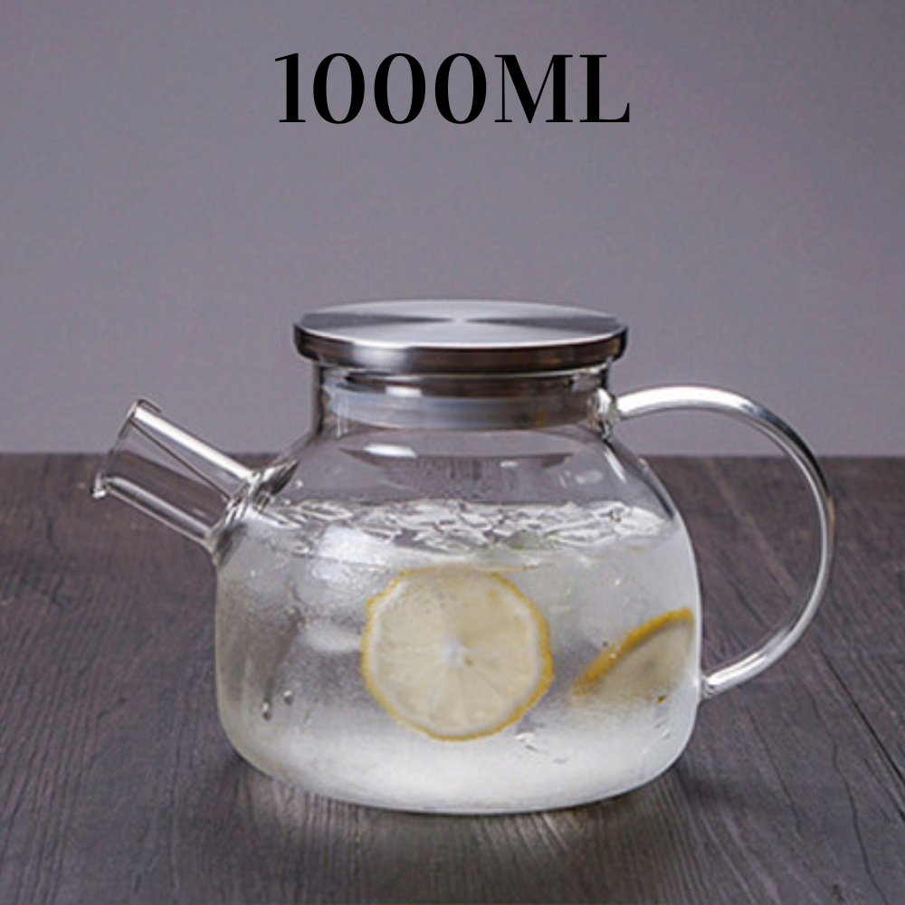 Locaupin Tea Pot Maker with Removable Spout Filter Heat Resistant Borosilicate Glass Stainless Steel Lid Kettle Hot Cold Beverage