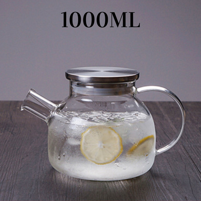 Locaupin Tea Pot Maker with Removable Spout Filter Heat Resistant Borosilicate Glass Stainless Steel Lid Kettle Hot Cold Beverage