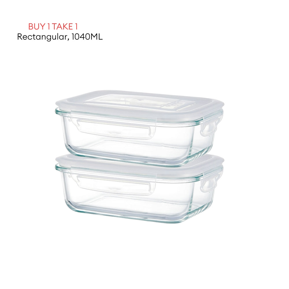 LOCAUPIN B1T1 2-Pack Airtight Borosilicate Glass Food Containers with Silicone Lid Microwave Safe Leakproof Lunch Box