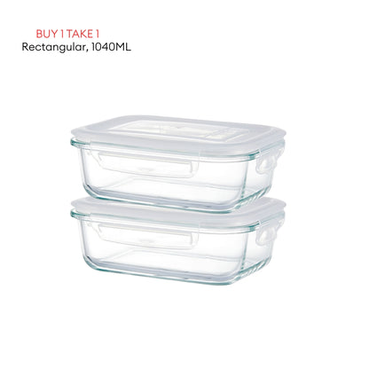 LOCAUPIN B1T1 2-Pack Airtight Borosilicate Glass Food Containers with Silicone Lid Microwave Safe Leakproof Lunch Box